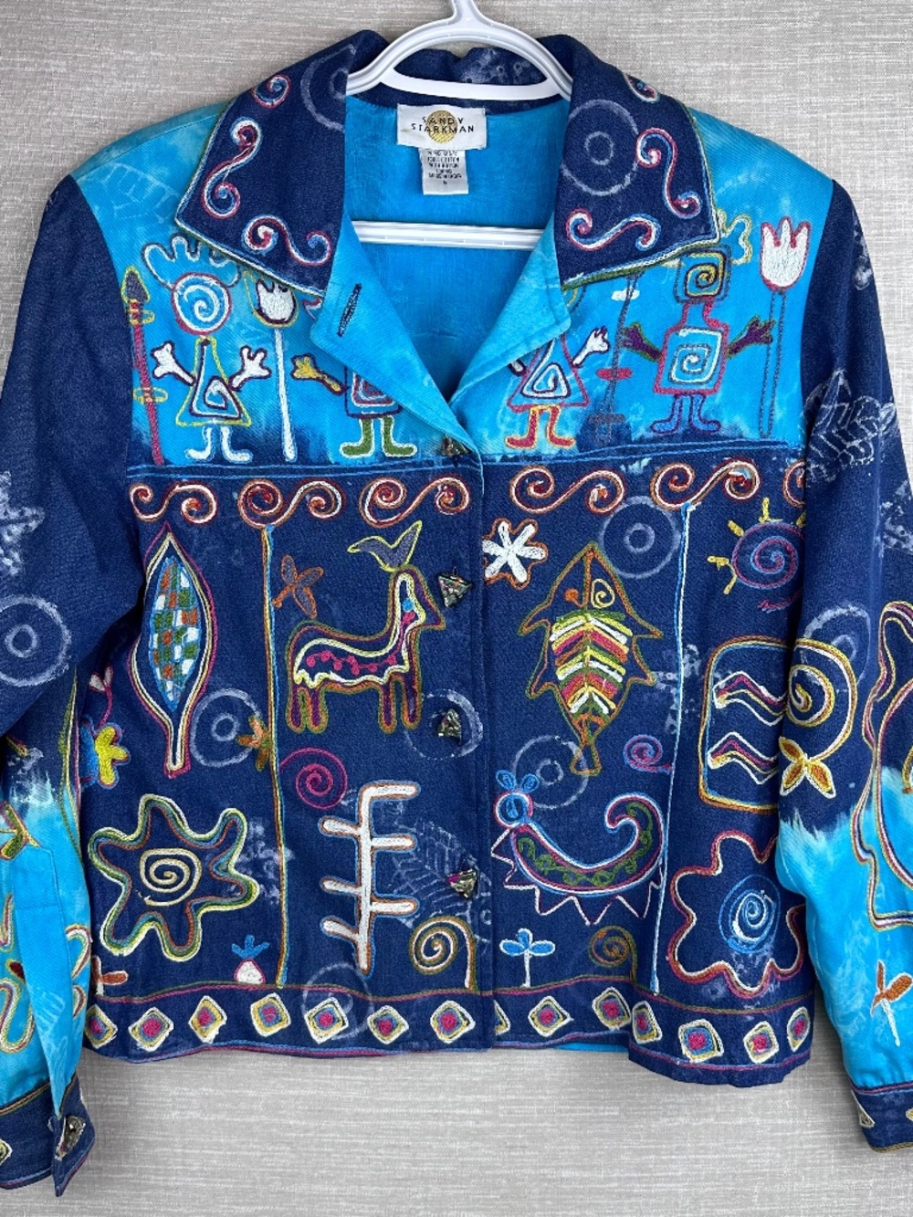 VTG Sandy Starkman Art to Wear Embroidered Denim Women's Jacket Size Small Boho